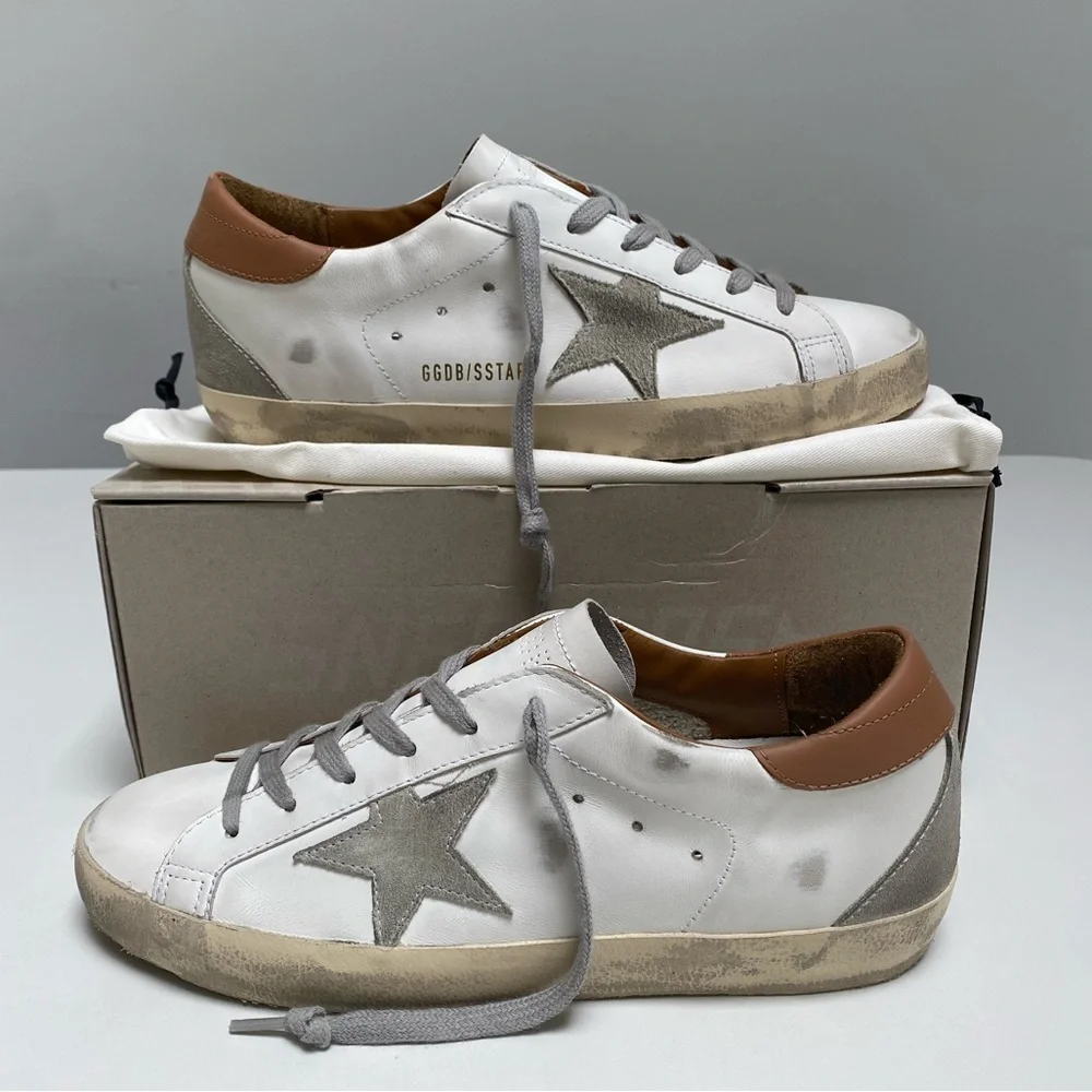 Golden Goose Superstar Sneaker in White Leather/Light Brown size 40 New in Box - Picture 4 of 13